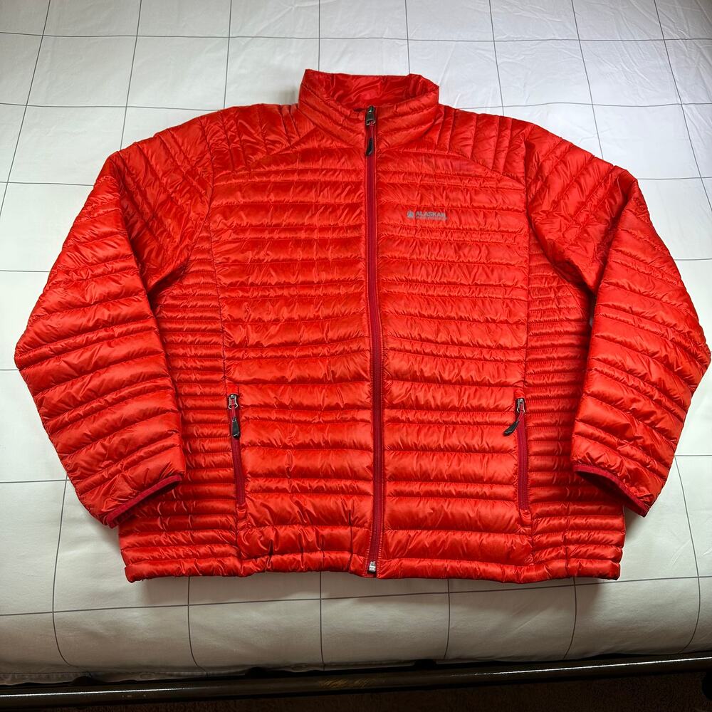 Alaskan Hardgear Jacket Mens XL Orange Red Aniak Puffer Goose Down Full Zip Hike
